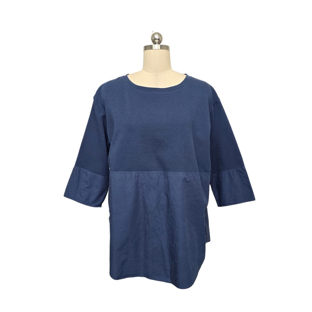 COS Womens Navy Blue Mixed Media Textured Knit Poplin Tunic‎ Top Size Medium